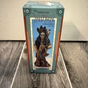 Young's The American Indian Collectible With Wolf Ceramic Native American In Box